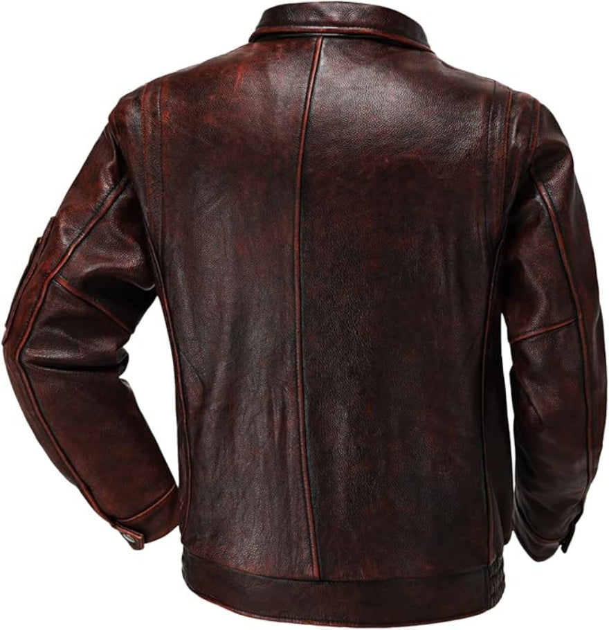 Picture of our Men's Dark Brown Leather Bomber Jack , back view
