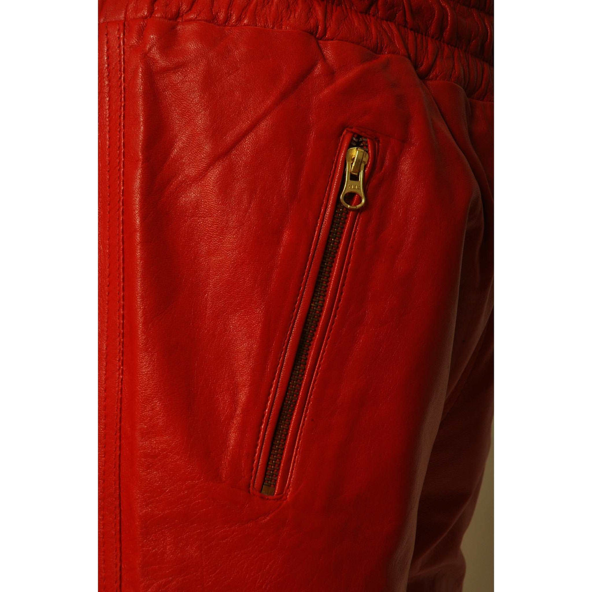 Womens Red leather joggers zipper