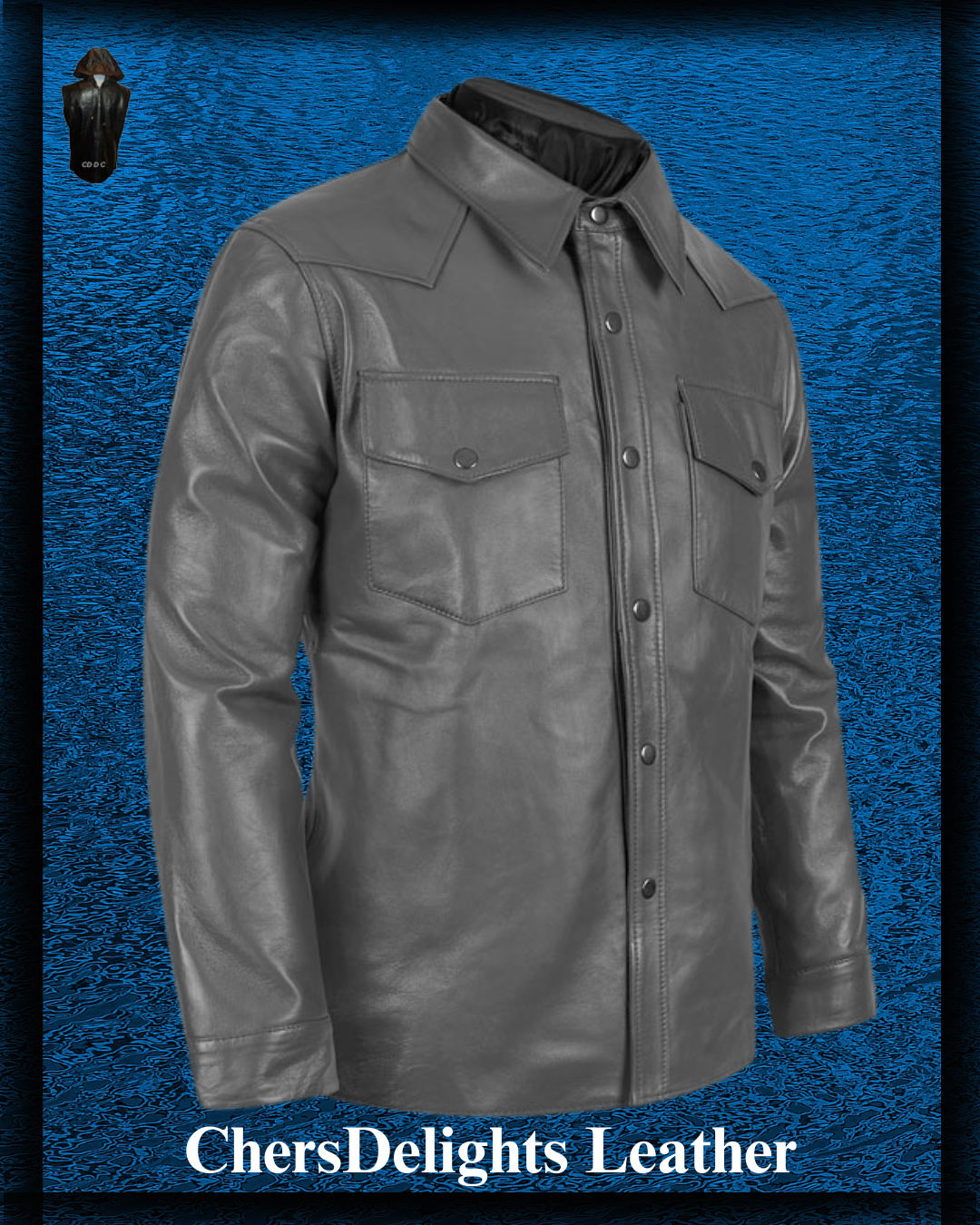 Picture of our Grey Leather Long Sleeve shirt on a mannequin, side view