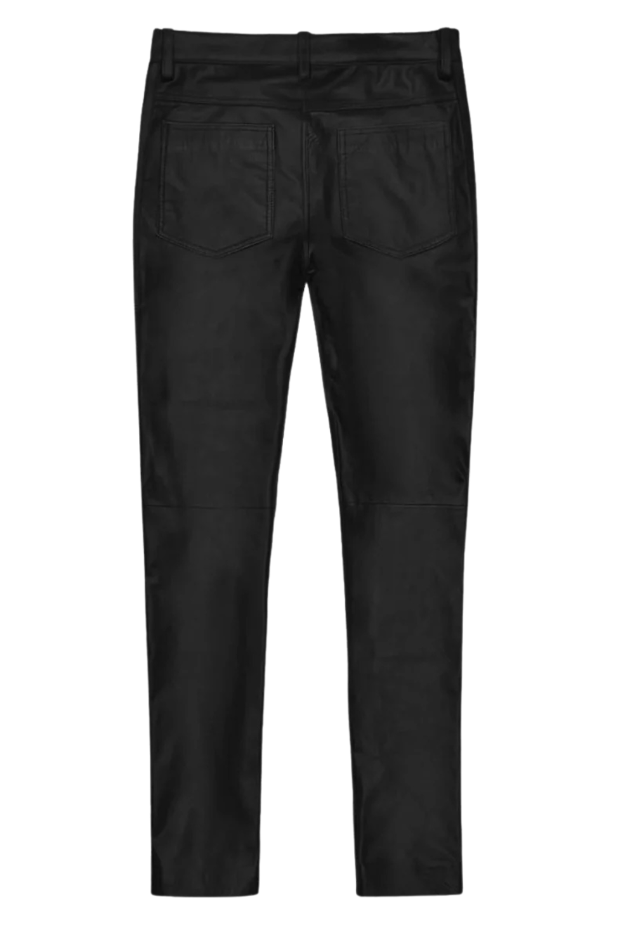 Picture of our 5 Pocket Leather Jeans Men&#39;s, back view.