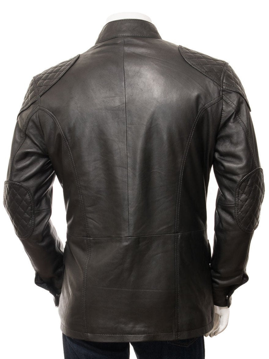 Picture of our Black Leather Field Jacket, Back view.