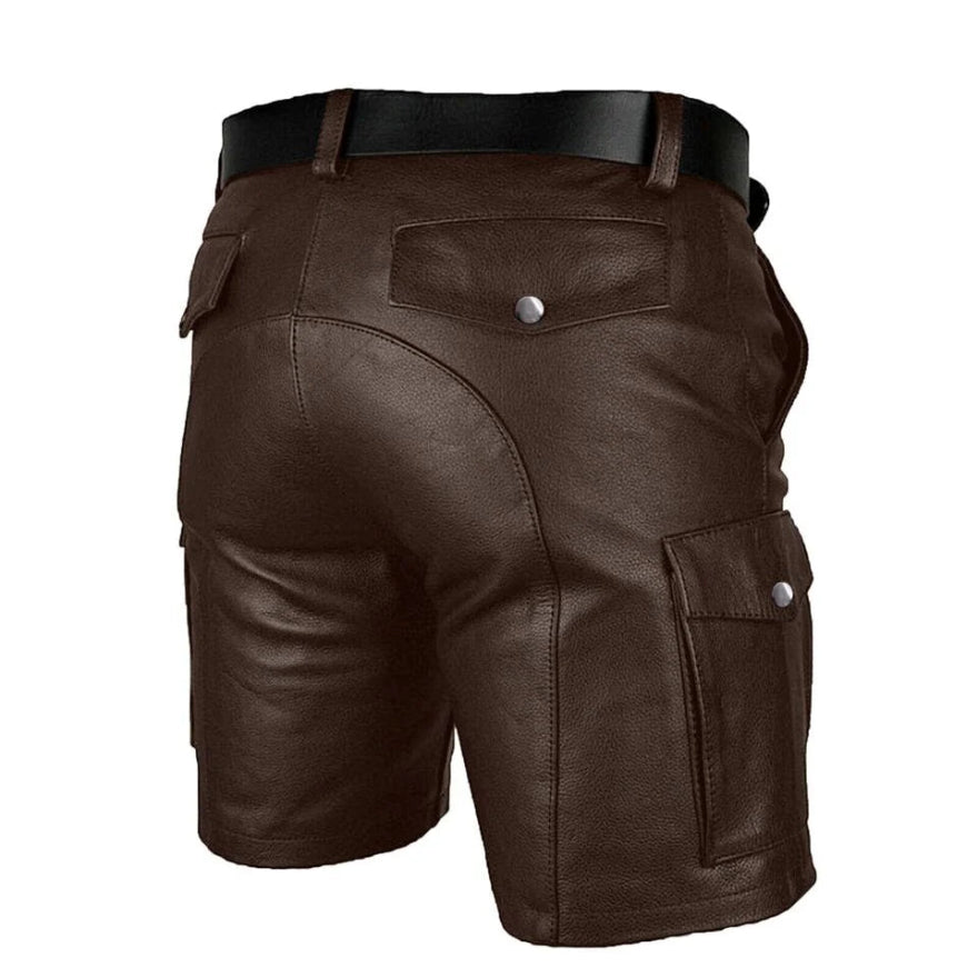 Picture of or Brown Lather Shorts, mens, back view.
