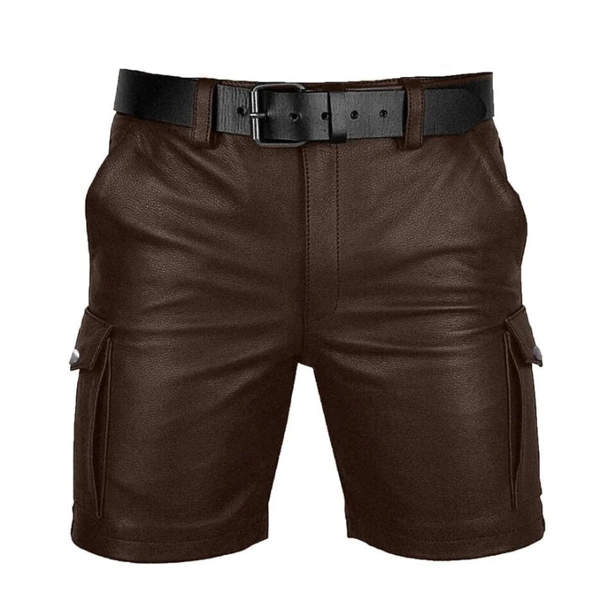Picture of or Brown Lather Shorts, mens, front view.