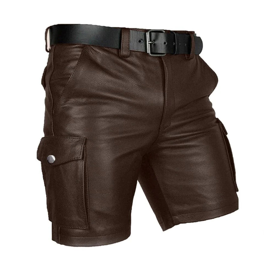 Picture of or Brown Lather Shorts, mens, side view.