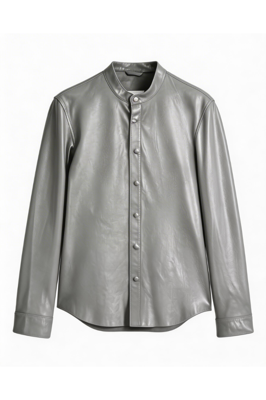 Our Gray Long Sleeve Leather Shirt on a white background