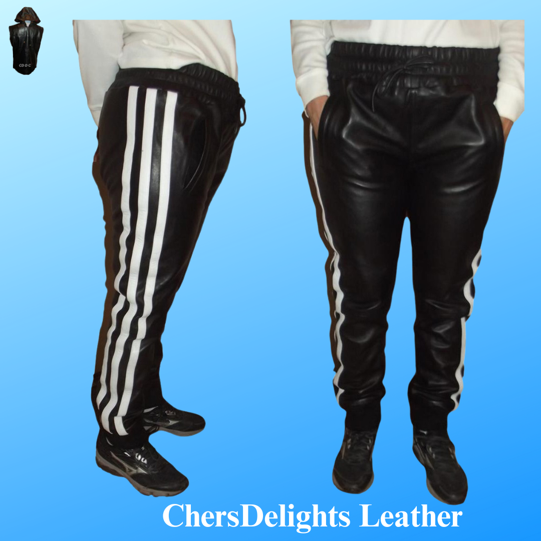 Mens Black Leather Jogging Pants