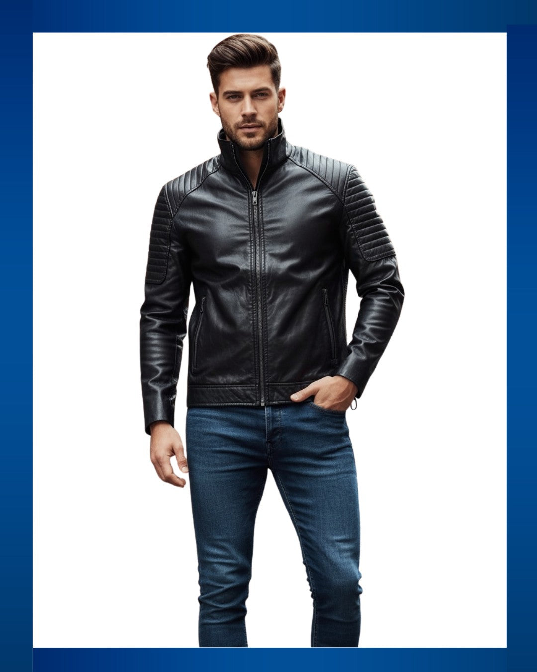 Mens Black Leather Cafe Racer Jacket