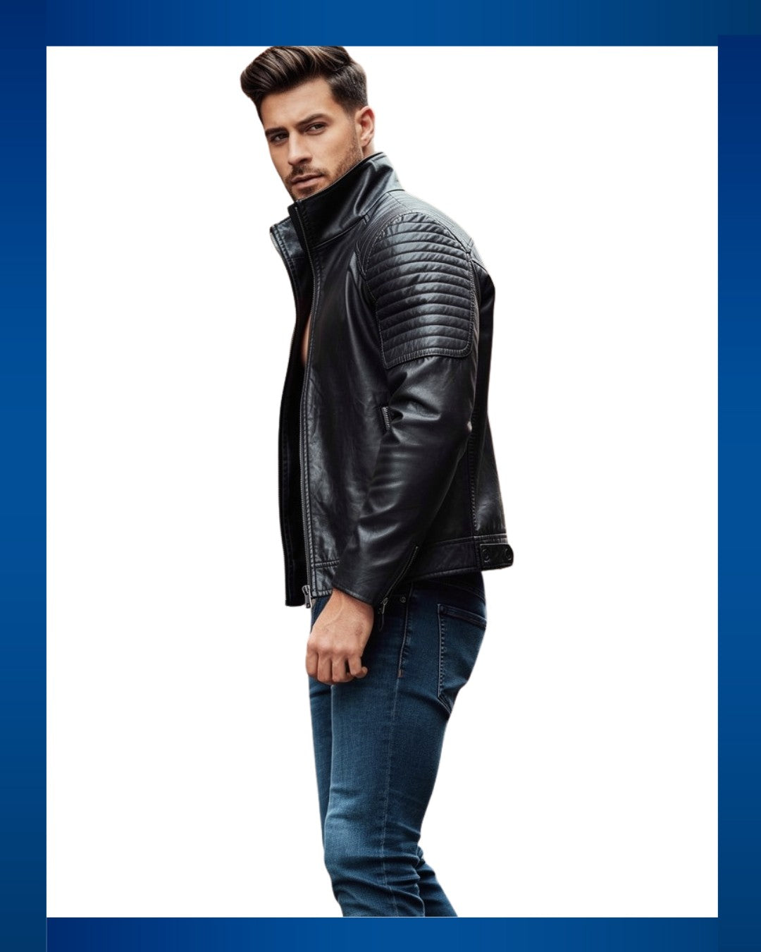 Mens Black Leather Cafe Racer Jacket