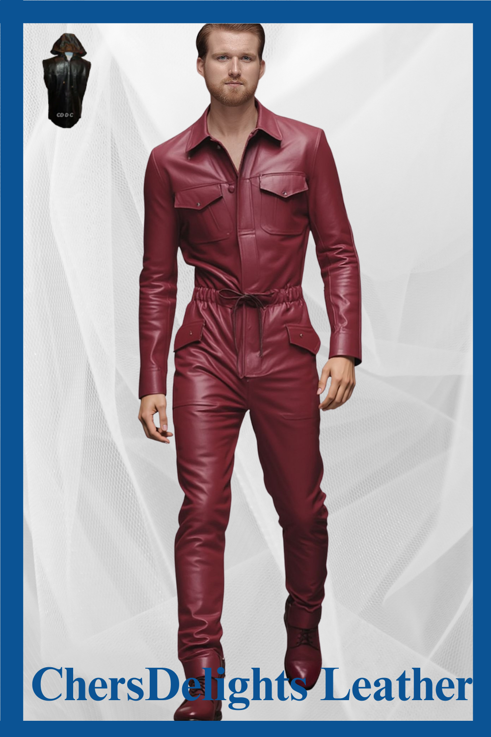 Mens Red Leather Jumpsuit