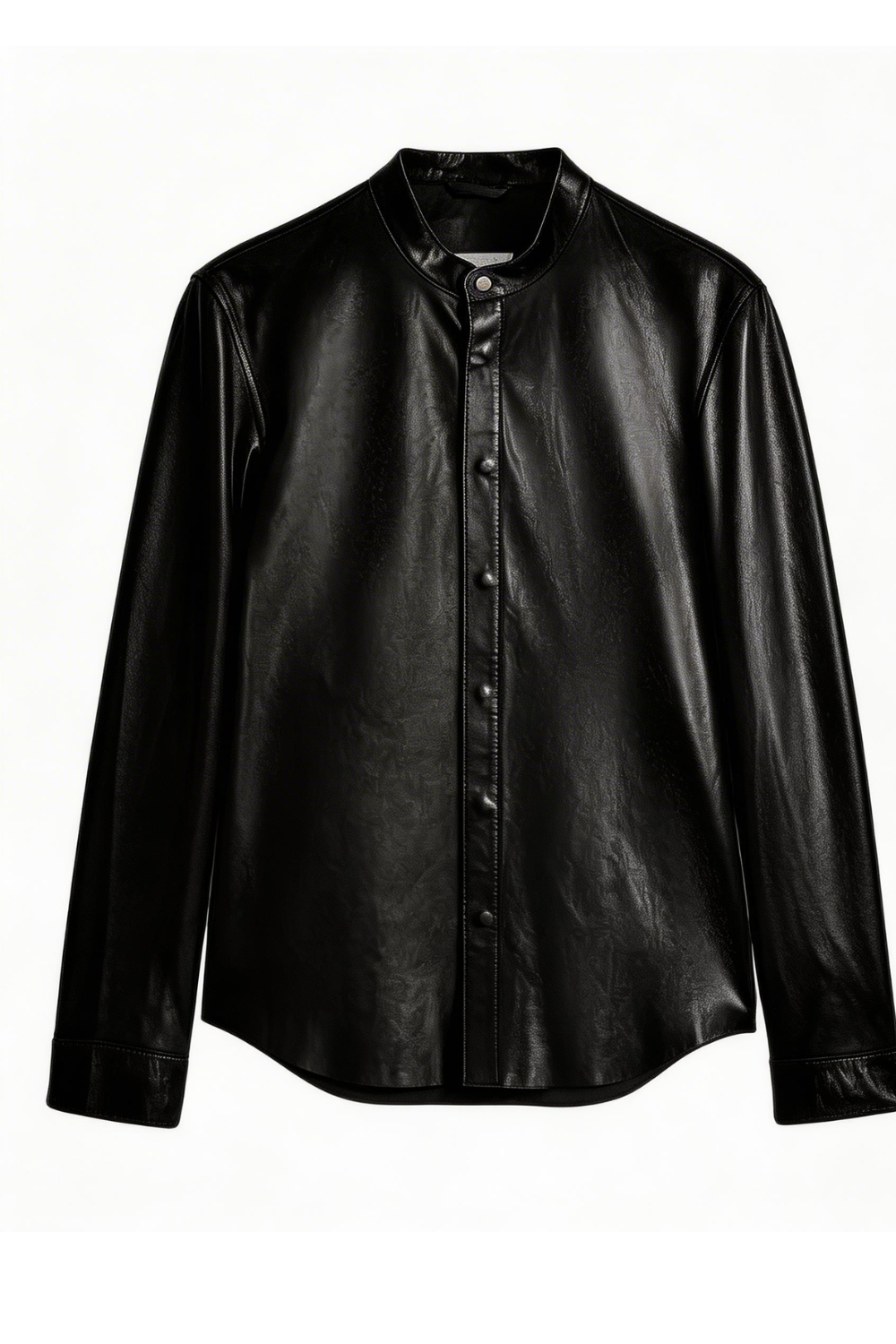 Gray Long Sleeve Leather Shirt