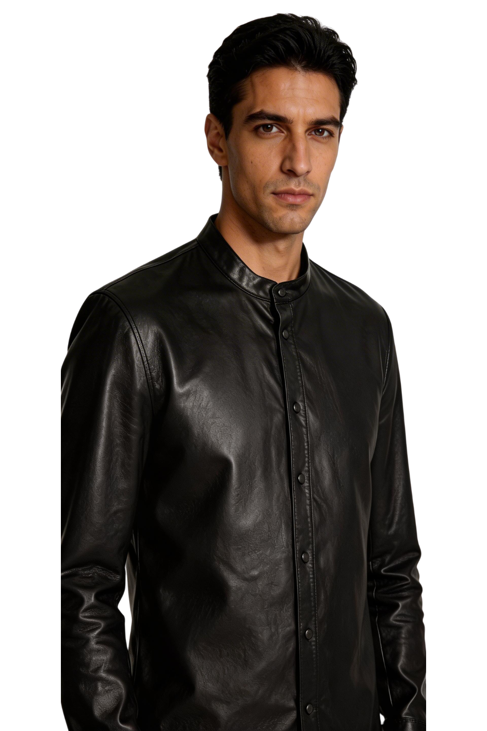 Gray Long Sleeve Leather Shirt