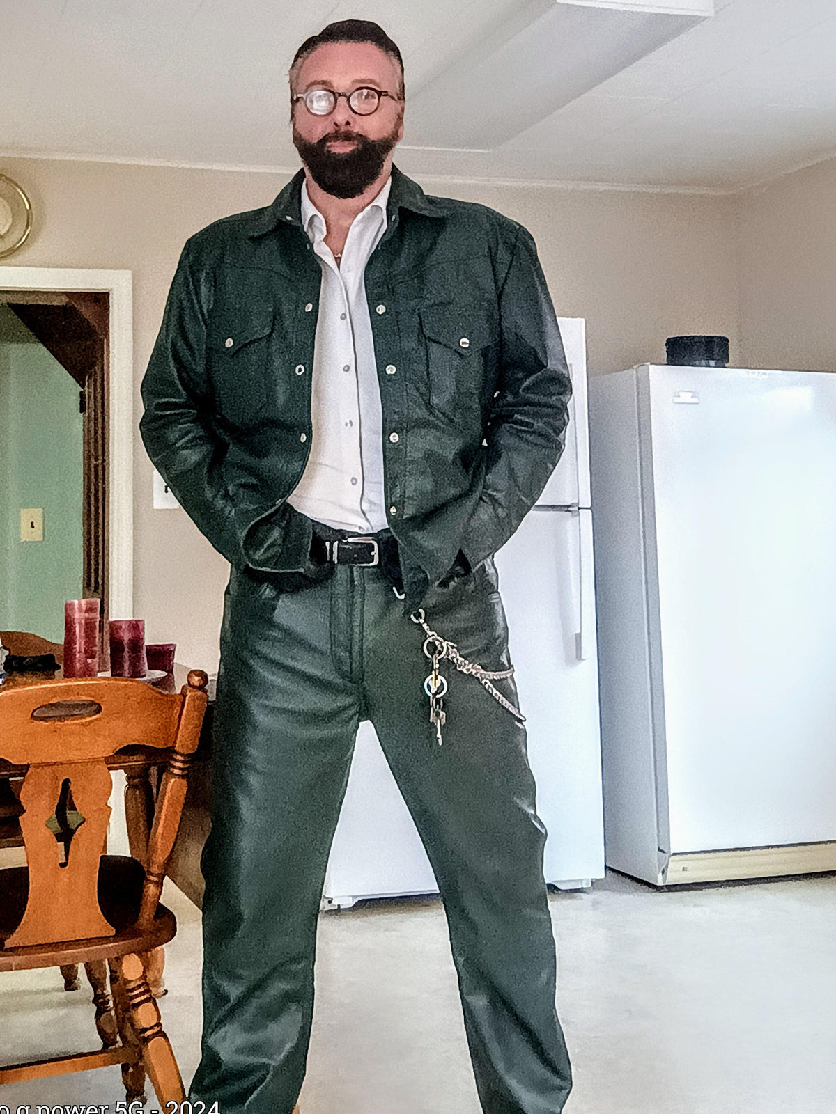 Mens Green Leather Shirt