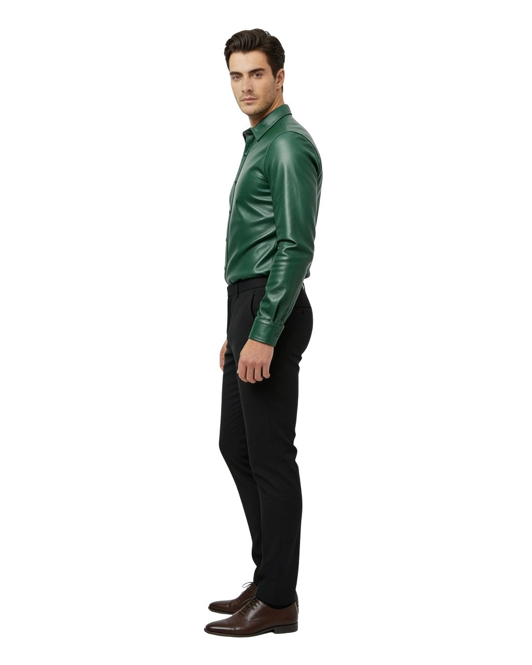Mens Green Leather Shirt
