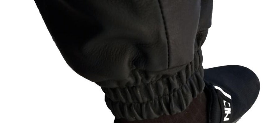 Close up image of the ankle ribbing, side view o our Men&#39;s Cowhide Leather Cargo Pants