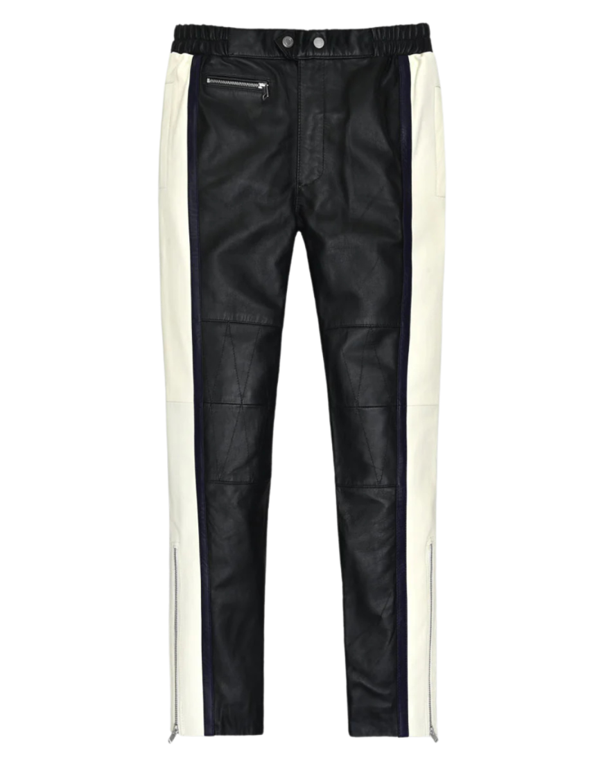 Mens Black and White Leather Pants