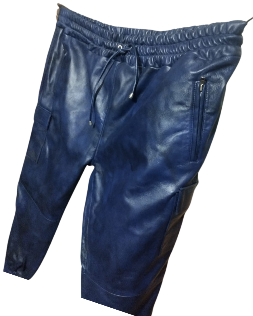 Picture of our Mens Blue Leather Sweat Suit Pants 