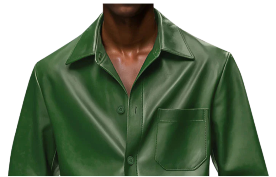 Close up picture of the collar style we will use for our Mens Custom Made Leather Shirt
