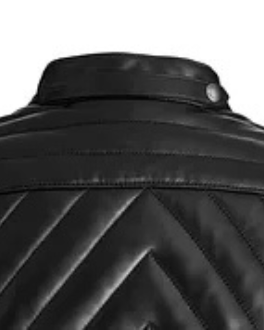 Picture or our Black Quilted Leather Jacket , close up view of the collar.