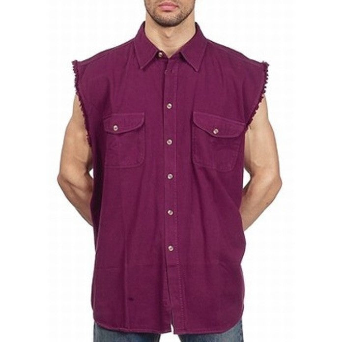 Sleveless Denim Mens Shirt Burgundy front